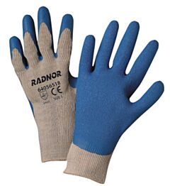 Radnor 64056519 10 Gauge Blue Latex Palm And Finger Coated Work Gloves With Gray Cotton And Polyester Liner And Knit Wrist, Size X-Large