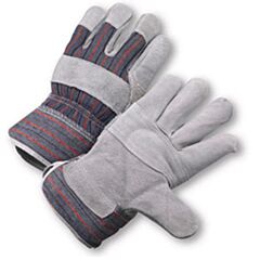 Radnor 64057999 Economy Grade Split Leather Palm Gloves With Canvas Back And Safety Cuff, Size Large