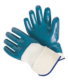 Radnor 64056304 Blue Nitrile Three-Quarter Coated Work Gloves With Natural Jersey Liner And Safety Cuff, Size Large