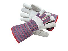 Radnor 64057518 Economy Grade Split Leather Palm Gloves With Canvas Back And Gauntlet Cuff, Size Large