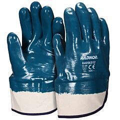 Radnor 64056312 Blue Nitrile Full Coated Work Gloves With Natural Jersey Liner And Safety Cuff, Size Large