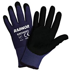 Radnor 64056601 15 Gauge Black Nitrile And Micro-Foam Palm And Finger Coated Work Gloves With Blue Nylon Liner And Knit Wrist, Size Small