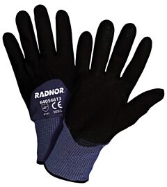 Radnor 64056611 15 Gauge Black Nitrile And Micro-Foam Palm, Finger And Knuckles Coated Work Gloves With Blue Nylon Liner And Knit Wrist, Size Small