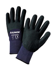 Radnor 64056634 15 Gauge Black Nitrile And Micro-Foam Palm, Finger And Knuckles Coated Work Gloves With Blue Nylon Liner And Knit Wrist, Size X-Large