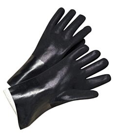 Radnor 64056409 Black Pvc Chemical Resistant Gloves, Sandpaper Grip Double-Dipped, Size Large
