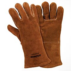 Radnor 64057607 14" Brown Standard Split Cowhide Cotton Lined Stick Welders Gloves, Size Large