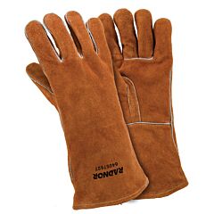 Radnor 64057627 14" Brown Slightly Select Split Cowhide Cotton Lined Stick Welders Gloves, Size Large