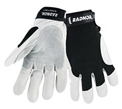 Radnor 64057368 White And Black Goatskin Full Finger Mechanics Gloves With Hook And Loop Cuff, Size X-Large