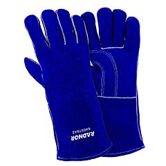 Radnor 64057642 14" Blue Slightly Select Split Cowhide Cottonfoam Lined Stick Welders Gloves, Size Large