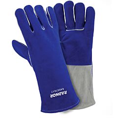 Radnor 64057617 14" Blue And Gray Premium Split Cowhide Cotton Lined Stick Welders Gloves, Size Large