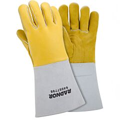 Radnor 64057796 14" Gold And Gray Premium Grain Elkskin Foam Lined Welders Gloves, Size Small