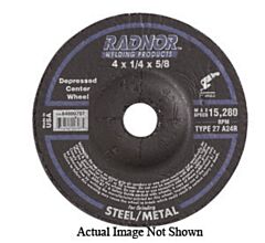 Radnor 64000708 4" X 1/8" X 3/8" A24R Aluminum Oxide Type 27 Depressed Center Cut Off Wheel For Use With Right Angle Grinder On Metal And Steel