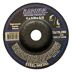 Radnor 64000725 4" X 1/8" X 5/8" A24R Aluminum Oxide Type 27 Depressed Center Cut Off And Grinding Wheel For Use With Right Angle Grinder On Metal And Steel