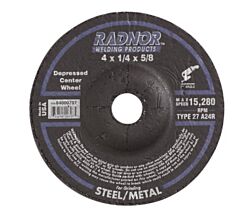 Radnor 64000707 4" X 1/4" X 5/8" A24R Aluminum Oxide Type 27 Depressed Center Grinding Wheel For Use With Right Angle Grinder On Metal And Steel