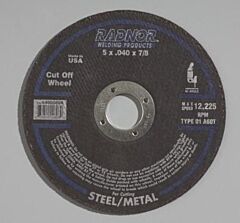 Radnor 64000808 5" X .045" X 7/8" A60O Aluminum Oxide Reinforced Type 1 Cut Off Wheel For Use With Right Angle Grinder On Metal