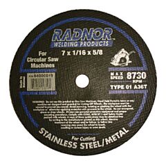 Radnor 64000819 7" X 116" X 5/8" A36T Aluminum Oxide Reinforced Type 1 Cut Off Wheel For Use With Circular Saw On Stainless Steel And Metal