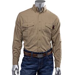Pip 385-Frrs-Tn/5X Cat 2 Ar/Fr Dual Certified Ripstop Long Sleeve Workshirt, 9Cal/Cm2, Tan, Size 5X-Large