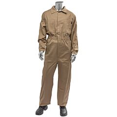 Pip 9100-2000E Cat 2 Ar/Fr Dual Certified Economy Coverall With Zipper Closure, 9 Cal/Cm2, Tan, Size Small
