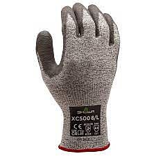 Showa Xc500 Cut Resistant 13-Gauge Hppe With Steel, Gray Polyurethane Coated Gloves, Ansi A5 Cut Level, Size Medium
