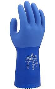 Showa Atlas Kv660 Cut Resistant Gloves, Pvc Fully Coated, Triple Dipped, Blue, Kevlar Liner, Ansi A2, Size Large