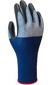 Showa 382 General Purpose Gloves, Embossed Foamed Black Nitrile Coating, 13 Gauge Dark Blue Microfiber Seamless Liner, Size Large
