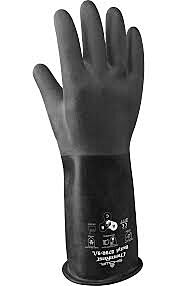 Showa 879R Chemical Resistant Unsupported Butyl Gloves, 14" Length, 25-Mil, Black, Rough Finish, Rolled Cuff, Size Large