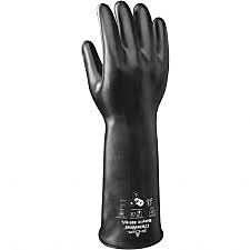 Showa 891 Chemical Resistant Unsupported Viton Gloves, Injection Molded, 14" Length, 28-Mil, Black, Smooth Finish, Rolled Cuff, Size Large