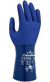 Showa Atlas Cs700 Chemical Resistant Nitrile Gloves, Double Coated Anti-Slip Finish Nitrile Gloves, Polyester Liner, 12" Length, Size 2X-Large