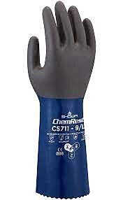 Showa Atlas Cs711 Chemical Resistant Nitrile Gloves, Double Coated Foam Nitrile Gloves, Polyester Liner, 14" Length, Size Medium
