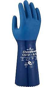 Showa Atlas Cs721 Chemical Resistant Nitrile Gloves, Double Coated Rough Finish Nitrile Gloves, Polyester Liner, 14" Length, Size Small