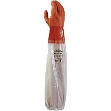 Showa Atlas 640 Chemical Resistant Pvc Fully Coated Double Dipped Gloves, Seamless Knitted Liner, 26" Length, Orange, Rough Finish, Size Large