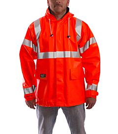 Tingley J44129.Eclipse Class 3 Arc Flash Fr Jacket, Attached Hood In Collar, Storm Fly Front With Zipper, Orange