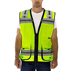 Tingley V73862 Type R Class 2 Vest, Fluorescent Yellow, Polyester Solid/Mesh, Zipper Closure, 11 Pockets