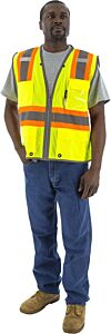Majestic 75-3225 Mesh Vest Clss 2 W/Zipper & Hiviz Piping Yellow