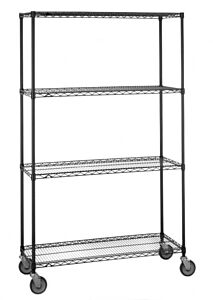 Olympic Mj1854-74Ub 18" Deep 4 Shelf Mobile Carts With Casters, Black Wire Shelving, 18" X 54" X 79" H