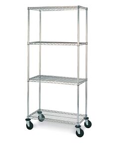 Olympic Mj2472-74Uc 24" Deep 4 Shelf Mobile Carts With Casters, Chrome Wire Shelving, 24" X 72" X 79" H