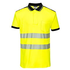 Portwest T180 Pw3 Hi-Vis Short Sleeve Polo Shirt, Class 2, Yellow/Black