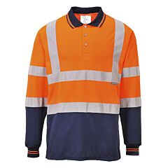 Portwest S279 Two-Tone Long Sleeve Polo Shirt, Type R Class 2, Orange/Navy