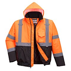 Portwest Us363 Hi-Vis Two Tone Bomber Jacket, Class 3, Orange/Black