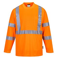 Portwest S191 Hi-Vis Long Sleeve Pocket T-Shirt, Class 3, Orange