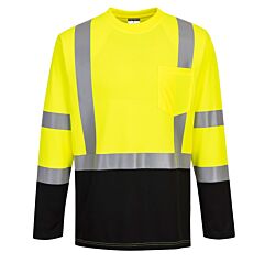 Portwest S398 Laguna Long Sleeve T-Shirt, Class 3, Yellow/Black Bottom