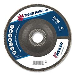 Weiler 51192 Tiger Paw™ Super High Density Flap Disc, 6 In Dia, 7/8 In Arbor, Type 27