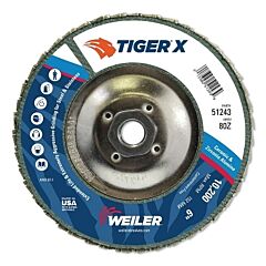 Weiler 51243 Tiger® X Flap Disc, Type 29, 6 In, 80 Grit, 5/8 In-11 Hub Arbor