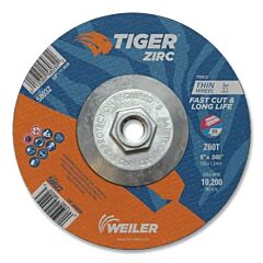 Weiler 58032 Tiger® Zirc Cutting Wheel, 6 In Dia, 0.045 In Thick, 5/8 In-11 Unc Arbor, Zirconia Alumina, Type 27, Z60T
