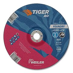 Weiler 68376 Tiger Ao Type 27 Grinding Wheel, 9 In Dia, 1/4 In Thick, 7/8 In Arbor, 24 Grit, Aluminum Oxide