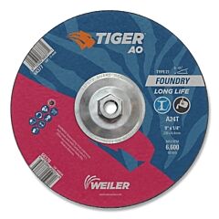 Weiler 68377 Tiger Ao Type 27 Grinding Wheel, 9 In Dia, 1/4 In Thick, 5/8 In- 11 Arbor, 24 Grit, Aluminum Oxide