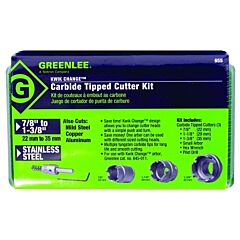 Greenlee 655 Kwik Change Hole Cutter Kit, Carbide-Tipped, 7/8 In To 1-3/8 In Cut Dia