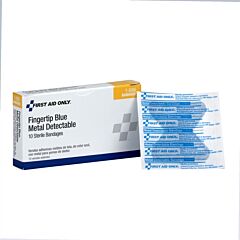 First Aid Only 1-696 Blue Metal Detectable Fabric Fingertip Bandages, 10/Box