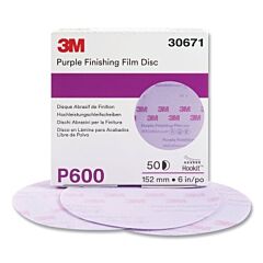 3M 051131-30671 Hookit Hook And Loop Purple Finishing Film Disc, Aluminum Oxide, 6 In Dia, P600 Grit