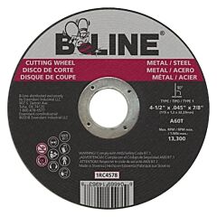 B-Line Abrasives 1Rc4578 Cutting Wheel, 4-1/2 In Dia, 0.045 In Thick, 7/8 In Arbor, 60 Grit, Aluminum Oxide